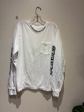 Chrome Hearts White Long Sleeve Pocket Tee Gothic Script Large Made in USA